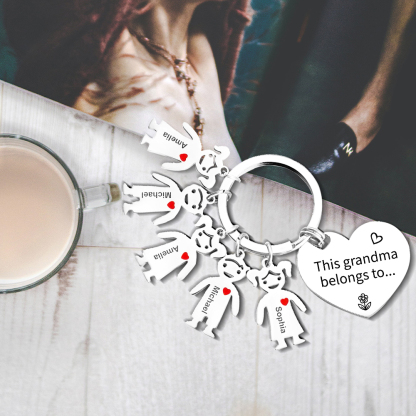 Personalised Keychain with Kid Charm Engraved 5 Names Family Keychain for Grandma-Jessemade AU