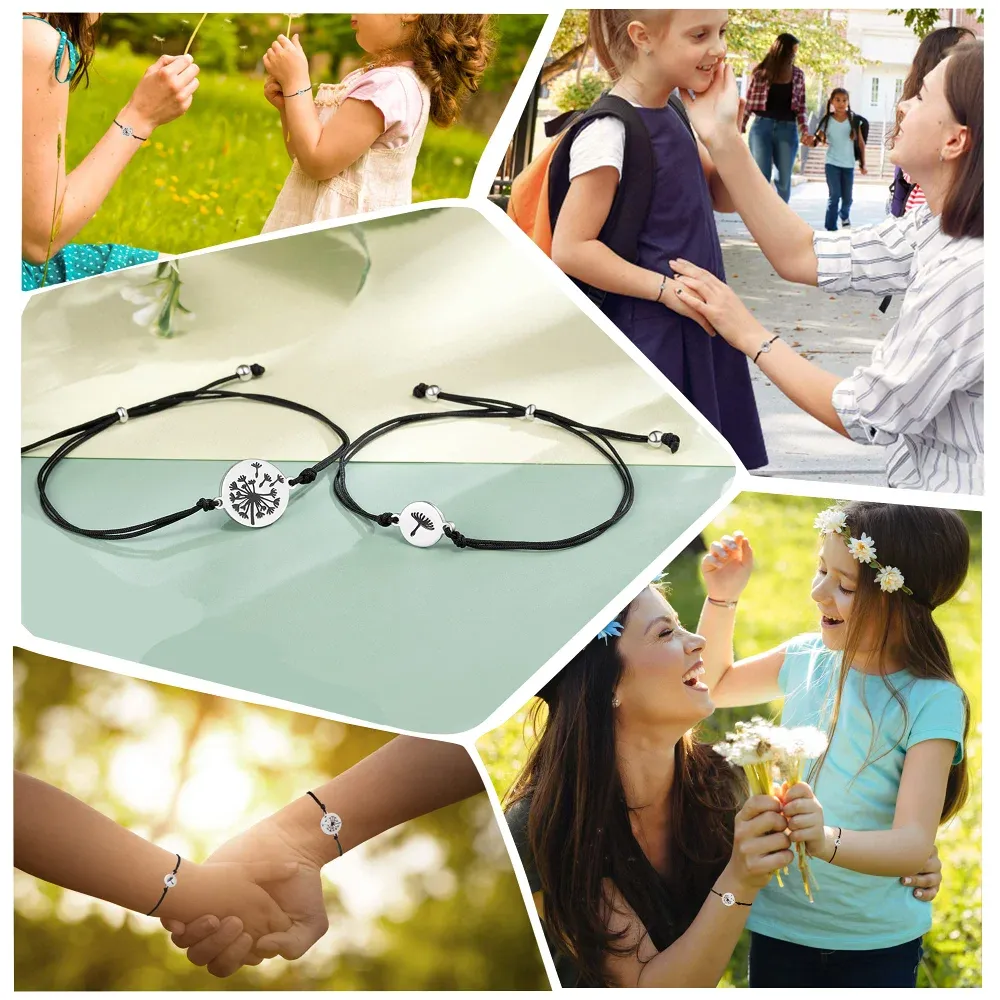 3 Pcs Dandelion Adjustable String Bracelet Mother Daughter Bracelet Back to School Gifts for Her-Jessemade AU