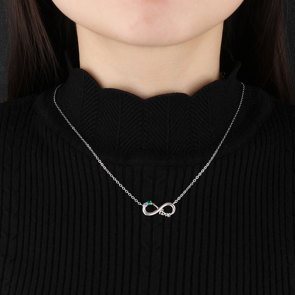 S925 Silver Love Infinity Necklace Personalised  Birthstone Necklace Gifts for Her-Jessemade AU