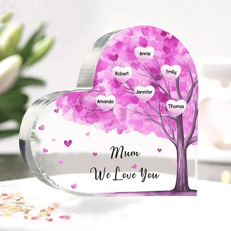 6 Names - Personalised Acrylic Heart Keepsake Custom Text Purple Tree Ornaments Gifts for Grandma/Mother-Jessemade AU