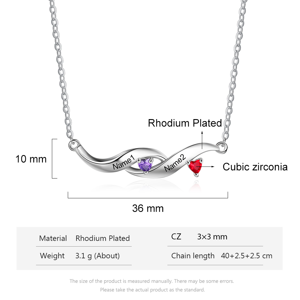 Customised Spiral Cascading Pendant Necklace with 2 Birthstones Engraving 2 Names Gifts for Her-Jessemade AU