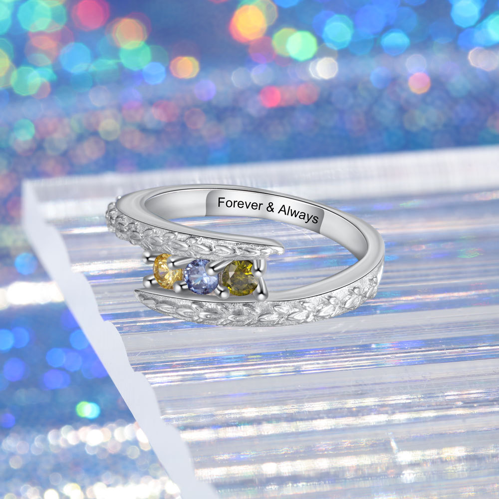 Personalised 3 Birthstones Ring Engraved Names Ring Gifts for Her-Jessemade AU