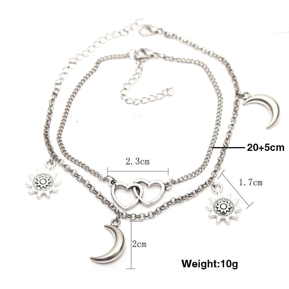 Bohemia Sun and Moon Anklet Summer Beach Accessories Double Layer Anklet-Jessemade AU