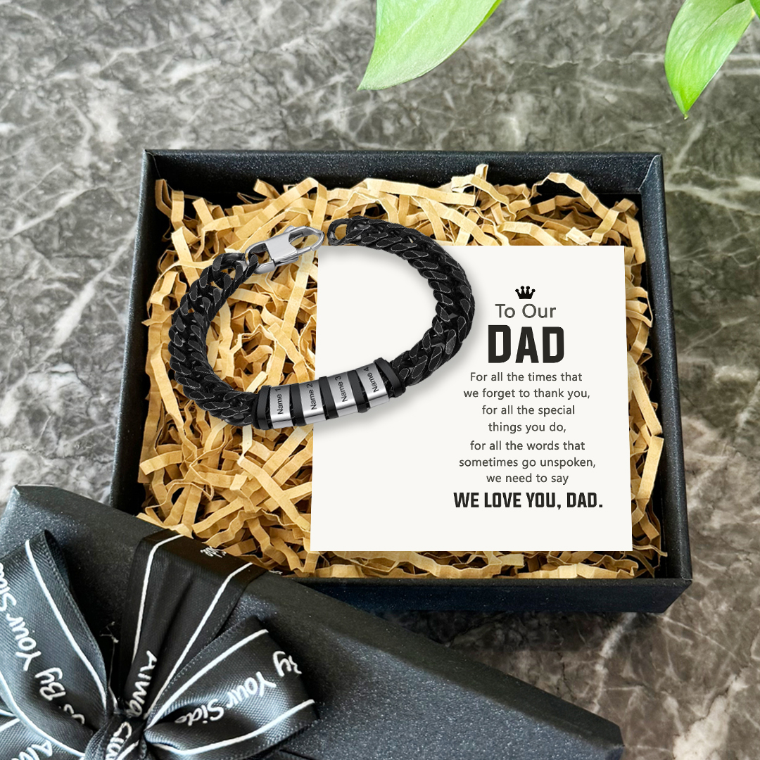 Personalised Cuban Chain Bracelet Custom 4 Names Beads Men's Bracelet-Jessemade AU