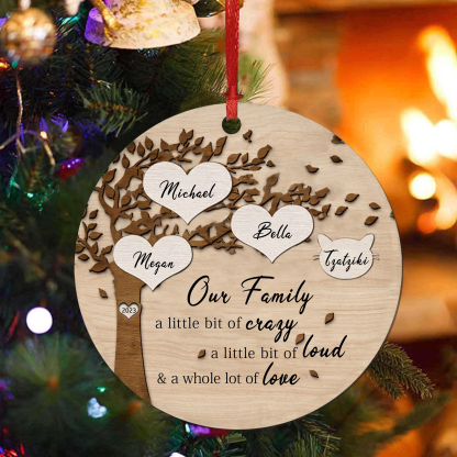 4 Names - Personalised Christmas Tree Ornaments Tree of Life Pendant with Name Wooden Gifts for Family and Friends-Jessemade AU