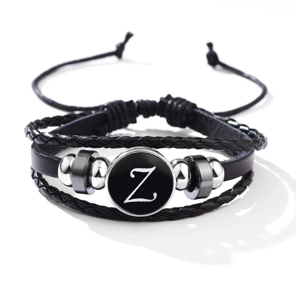 26 Letter Leather Braided Bracelets A-Z Initial Alphabet Beaded Bracelet Gifts for Women Men-Jessemade AU