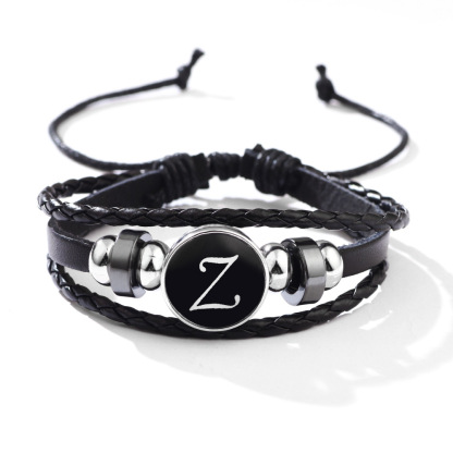 26 Letter Leather Braided Bracelets A-Z Initial Alphabet Beaded Bracelet Gifts for Women Men-Jessemade AU