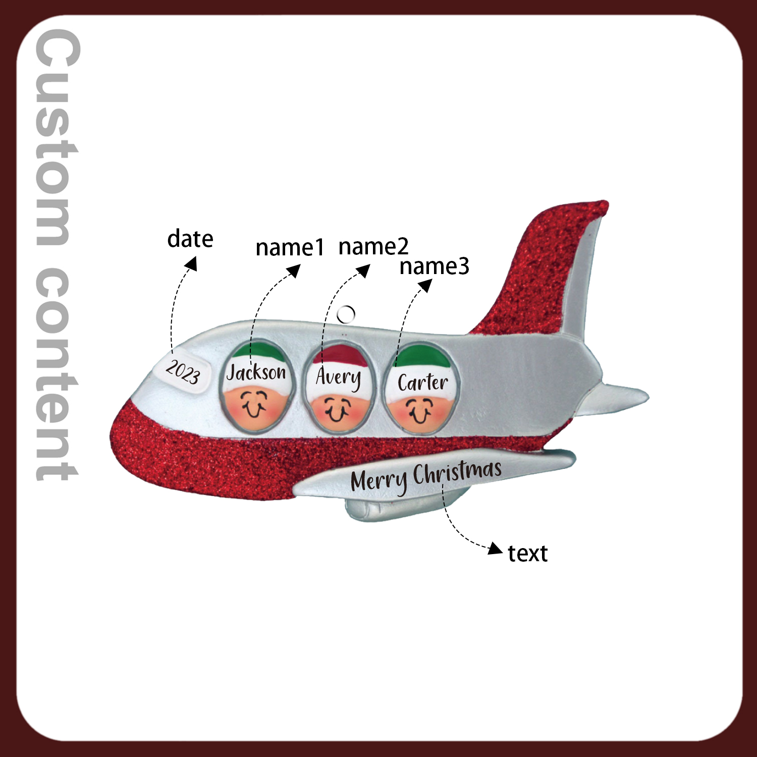 3 Names - Personalised Christmas Ornaments Custom Text & Year Wooden Airplane Christmas Decor Gifts for Family Friends-Jessemade AU
