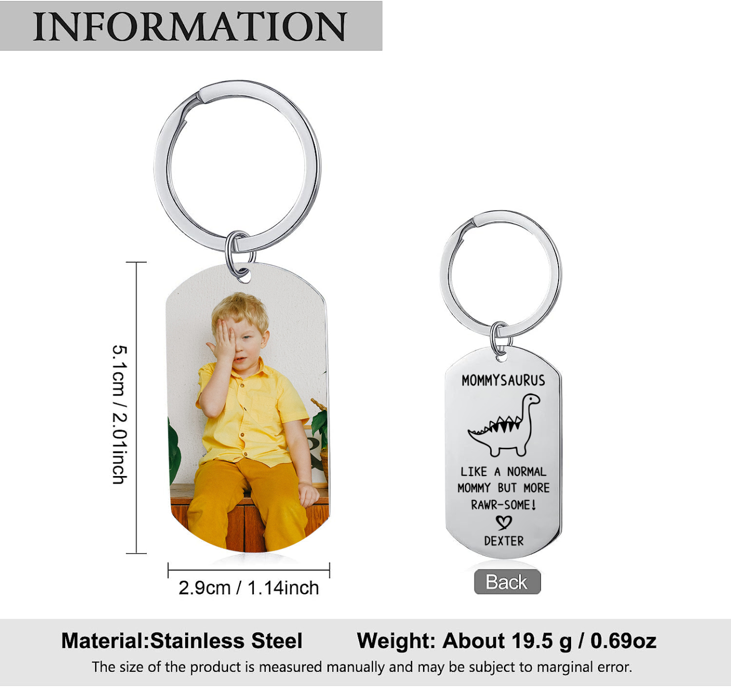 Personalised Mummysaurus Keychain Custom Photo & Name Keychain Gifts - Like A Normal Mummy But More Rawr-Some-Jessemade AU
