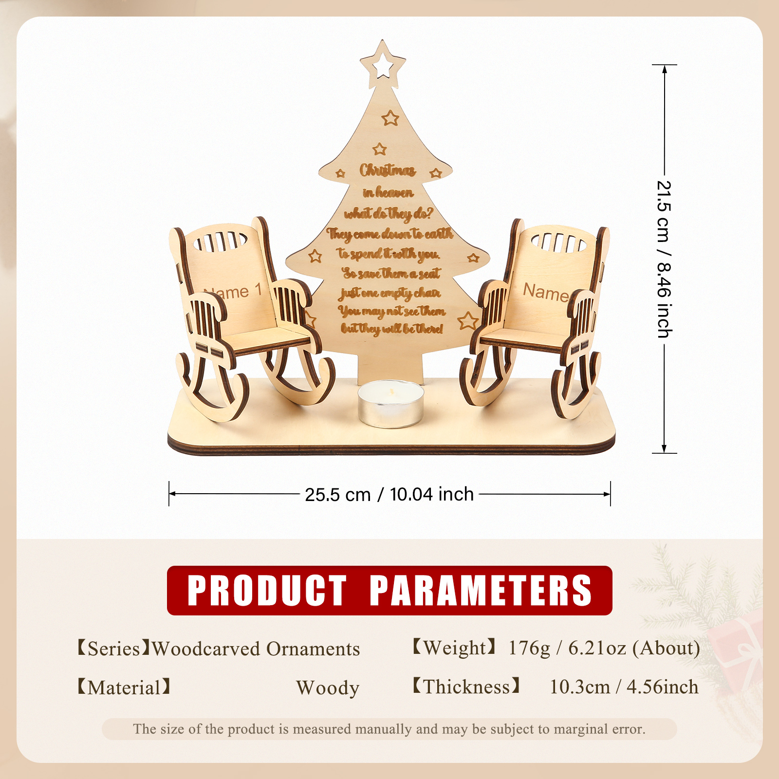 Christmas in Heaven Rocking Chair Ornament Custom 2 Names Memorial Gifts-Jessemade AU