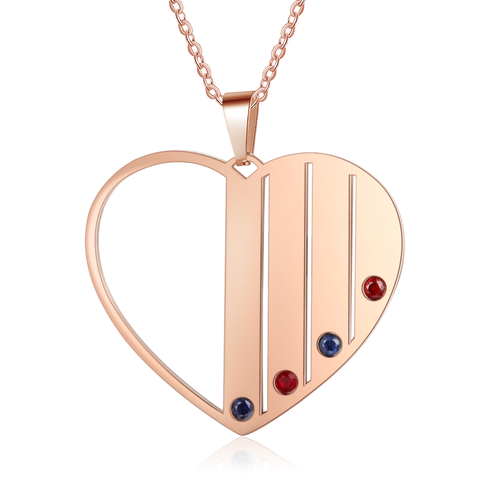 Personalised Heart Necklace With 4 Birthstones Engraved Names Gift For Her-Jessemade AU