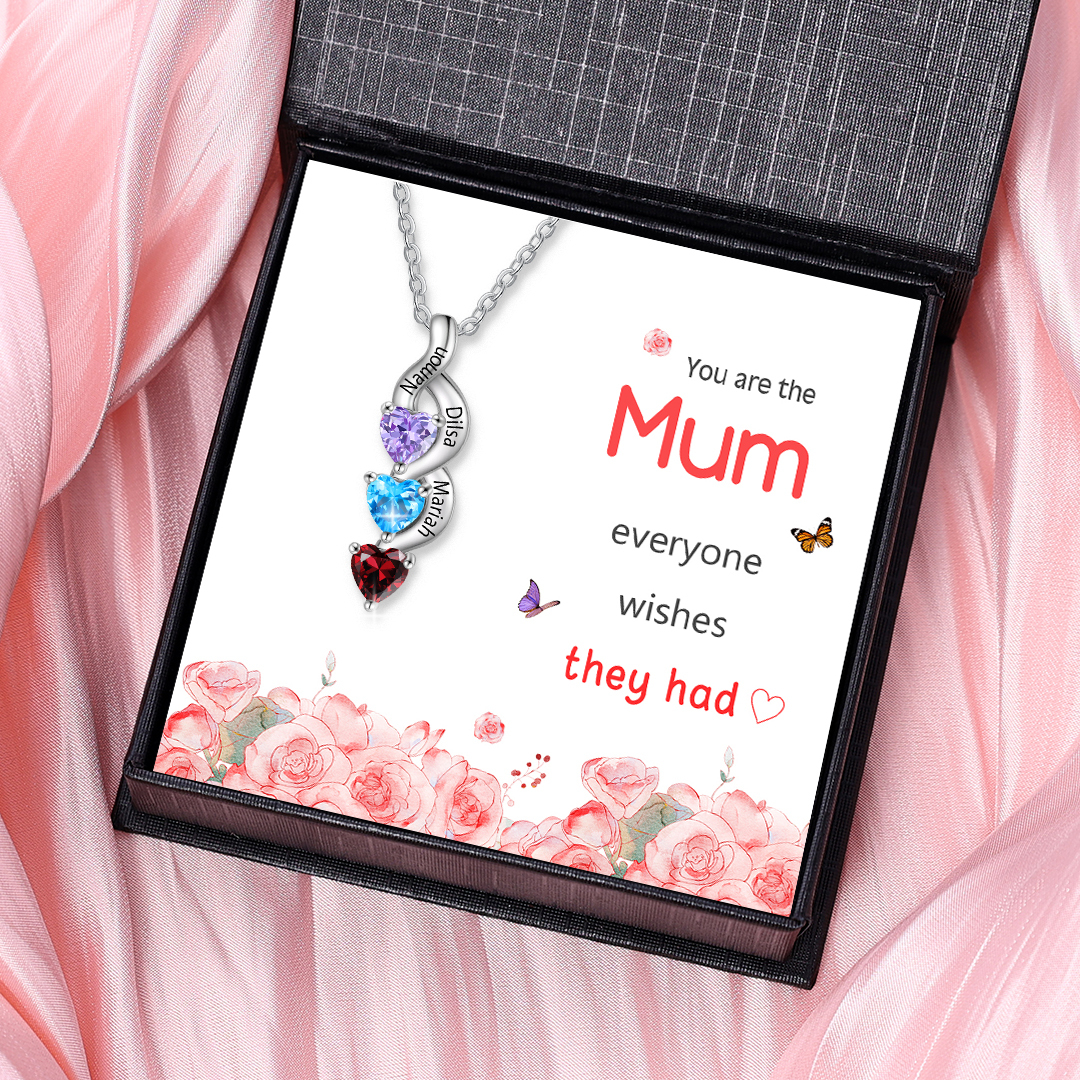 3 Names - Personalised Pendant Necklace Customised Names & Birthstones Necklace Birthday Gift for Women Girls-Jessemade AU