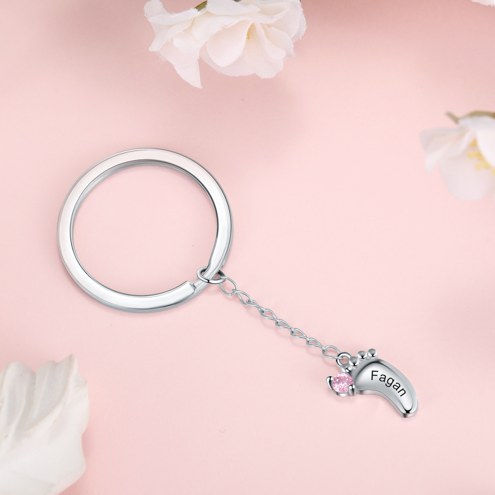 Personalised Baby Feet Keychain With 1 Birthstones Engraved names Keychain Gifts For Mother-Jessemade AU