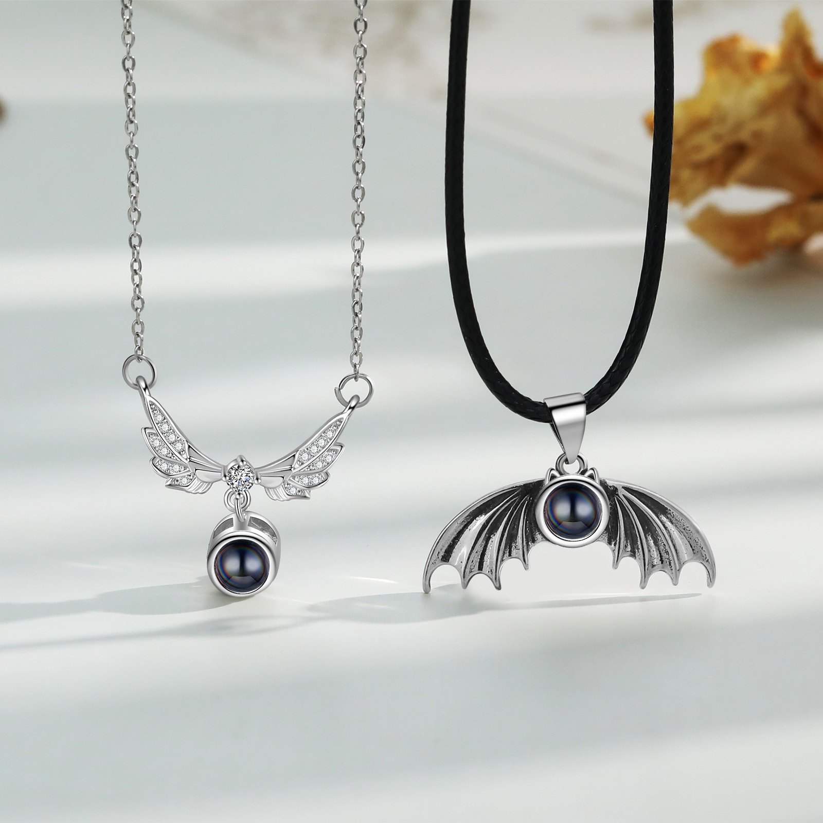Personalised Wing Pendant Couple Necklace Set Custom Photo Projection Necklace Romantic Gifts For Him/Her-Jessemade AU