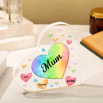 3 Names - Personalised Acrylic Heart Keepsake Custom Text Colourful Hearts Ornament Gift for Mother/Grandma-Jessemade AU