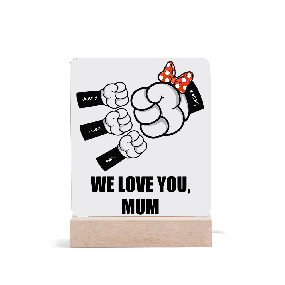 4 Names - Personalised Acrylic Night Light Custom Names & Text Fist Bump LED Lamp Gifts for Family-Jessemade AU