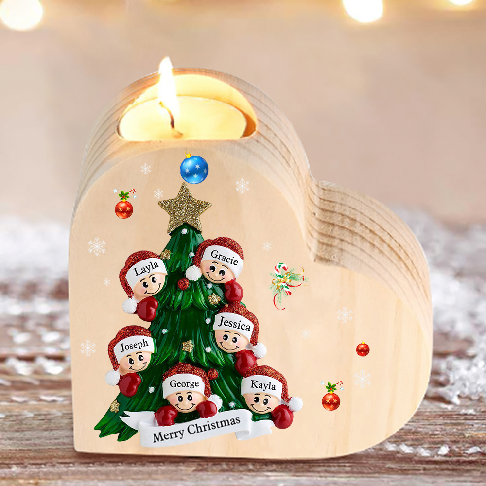Heart-Shaped Christmas Candle Holder Engraved 6 Names Christmas Tree Candlesticks Personalised Gift for Family-Jessemade AU