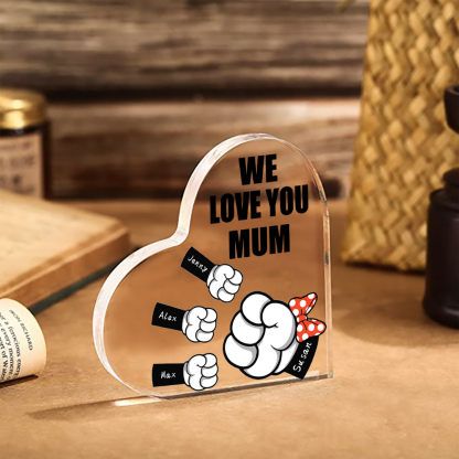 4 Names - Personalised Acrylic Heart Keepsake Custom Name & Text Fist Bump Ornaments Gifts for Family-Jessemade AU