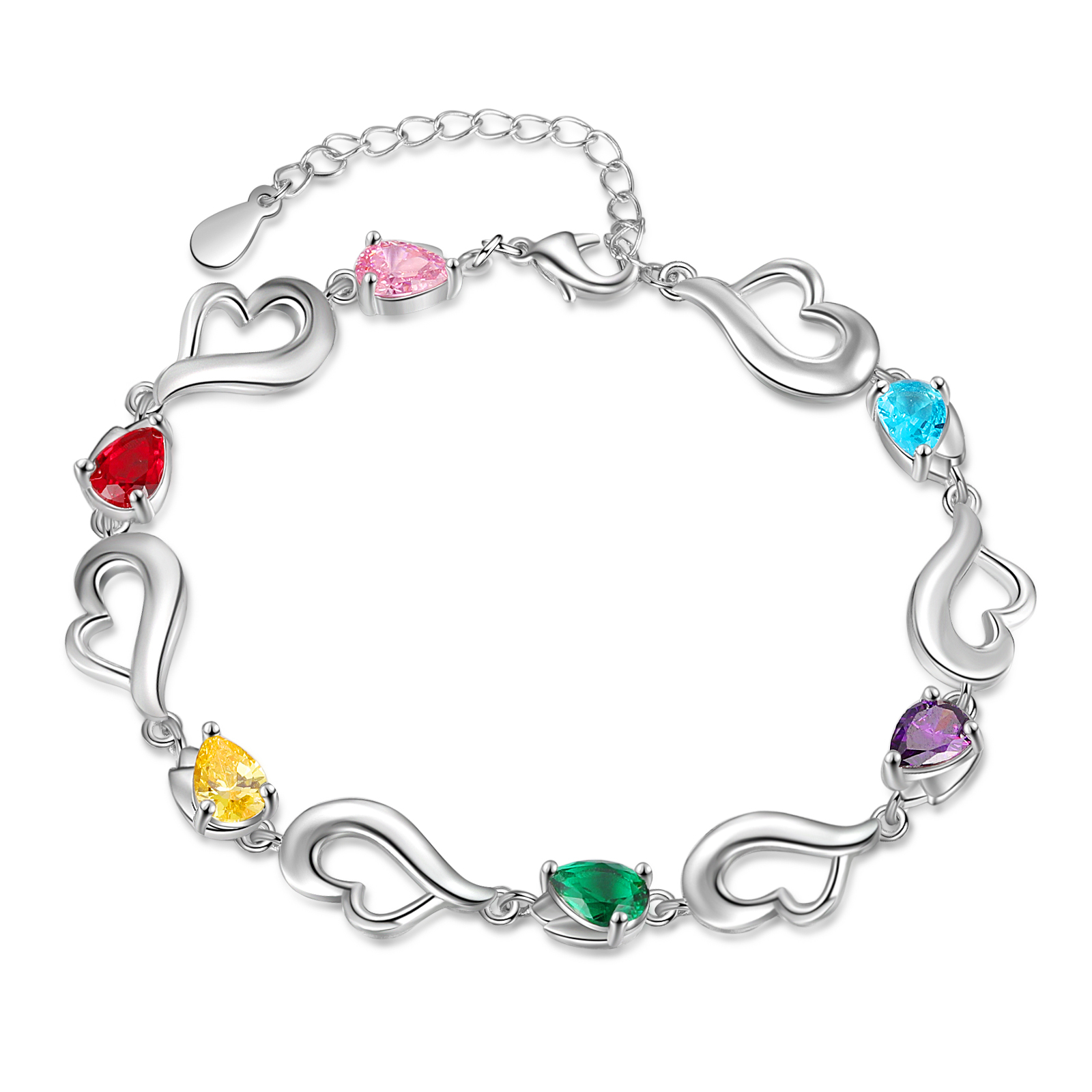 Personalised Heart Bracelet With 6 Birthstones Engraved Name Bracelet Gifts For Her-Jessemade AU