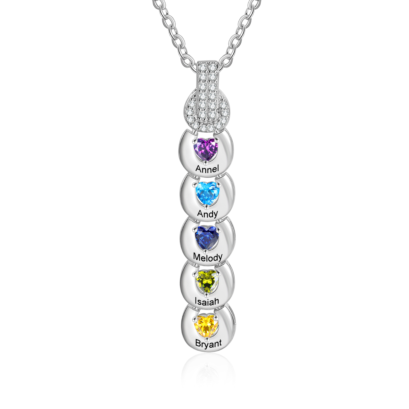 Custom Family Necklace Cascading Pendant with 5 Birthstones Engraving 5 Names Gifts for Her-Jessemade AU