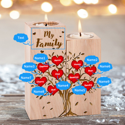 Family Tree Candle Holder Customised 1-10 Names & Text Wooden Candlesticks Personalised Gifts for Family-Jessemade AU