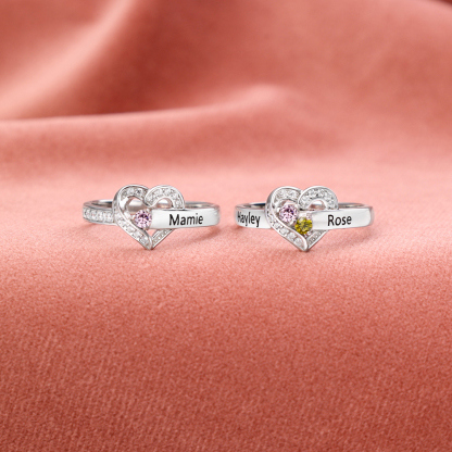S925 Silver Personalised Mother Ring with 3 Birthstones Heart Family Ring-Jessemade AU