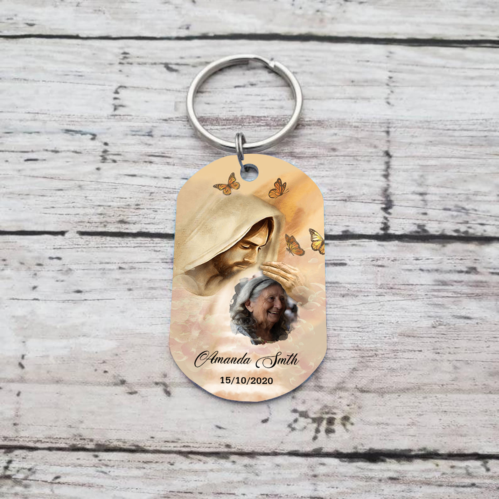 Memorial Photo Keychain Custom Name & Date Keyring Personalised Keychains - God Has You in His Arm, I Have You in My Heart-Jessemade AU