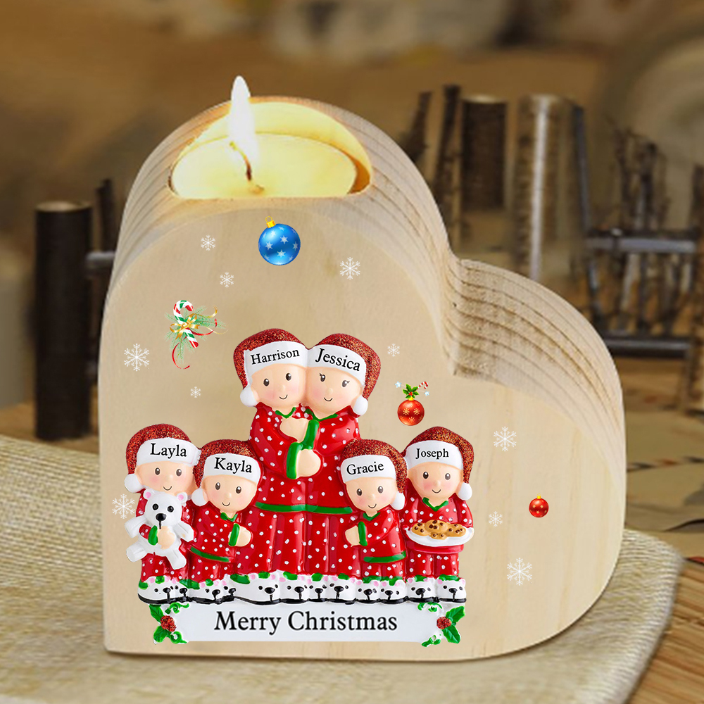 Christmas Family Candle Holder Wooden Custom 6 Names Heart Candlesticks Gifts For Family-Jessemade AU