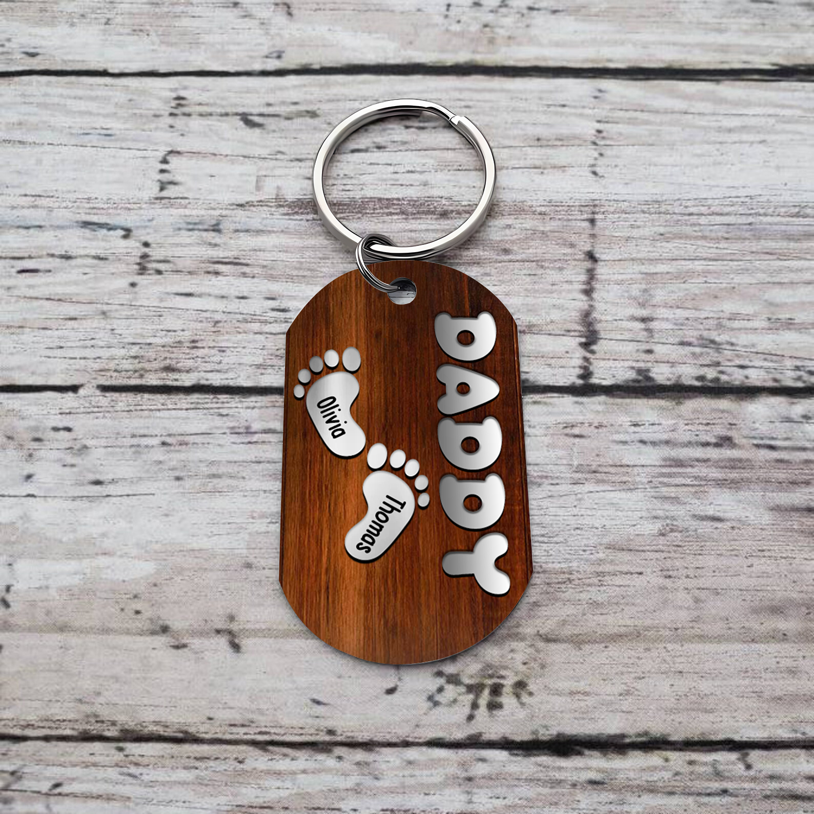 Custom 2 Names & 1 Text Keychain Personalised Baby Feet Keychain Father's Day Gifts for Grandpa/Daddy-Jessemade AU