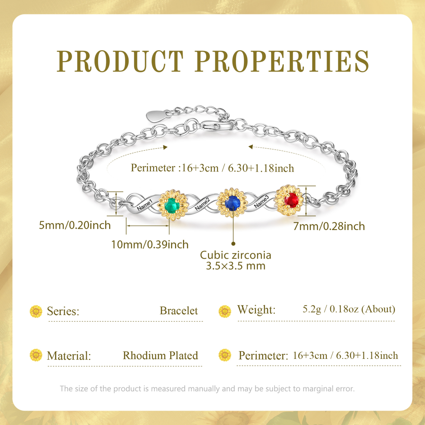 Personalised Women's Bracelet Custom 3 Birthstones & 3 Names Infinity Bracelet Birthday Gift for Her-Jessemade AU