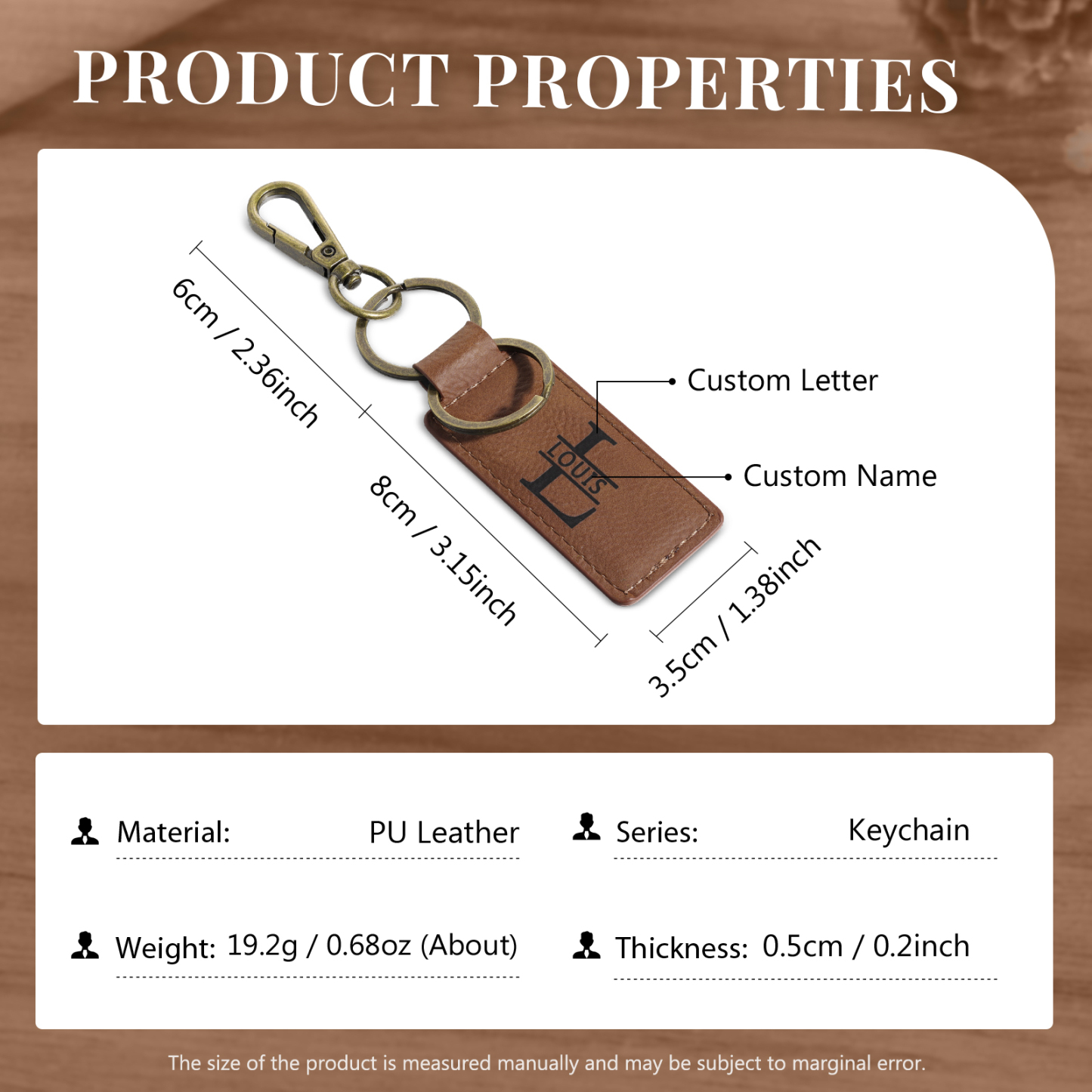 Personalised Men's Leather Keychain Custom Name & Letter Keychain Brown Valentine's Gift for Him-Jessemade AU