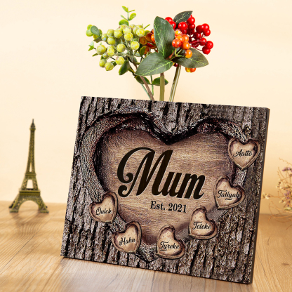 6 Names - Personalised Mum Wooden Plaque Custom Date & Names Home Decoration Hearts Gift for Mother-Jessemade AU