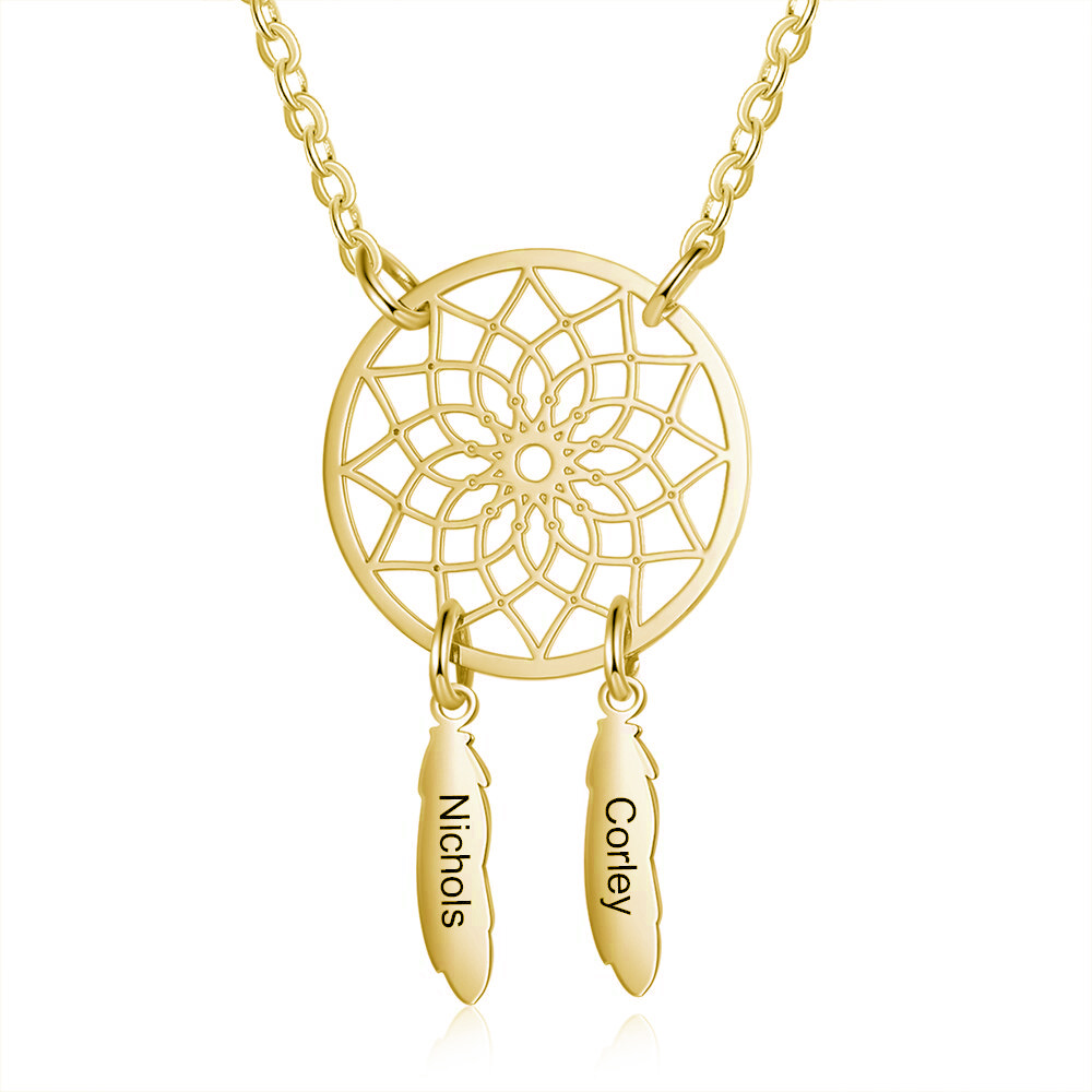Personalised Retro Dream Catcher Necklace Engraved 2 Names Gift For Women-Jessemade AU