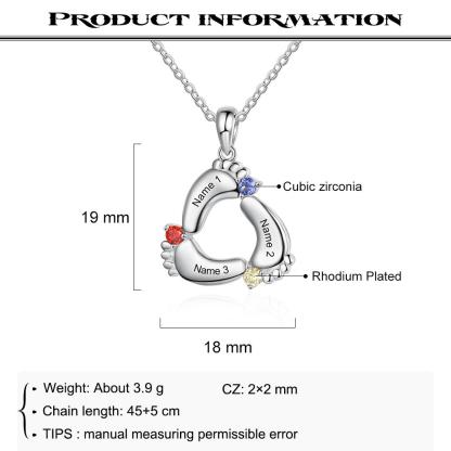 3 Names - To My Mum Baby Feet Necklace Customised with Names & Birthstones Necklace Mother's Day Gifts-Jessemade AU