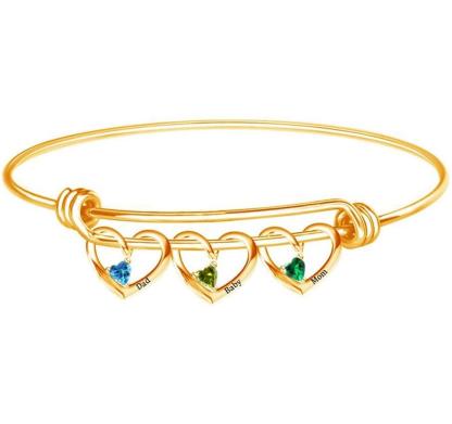 Personalised Heart Bracelet With 3 Birthstones Engraved Names Bracelet Gift For Women-Jessemade AU