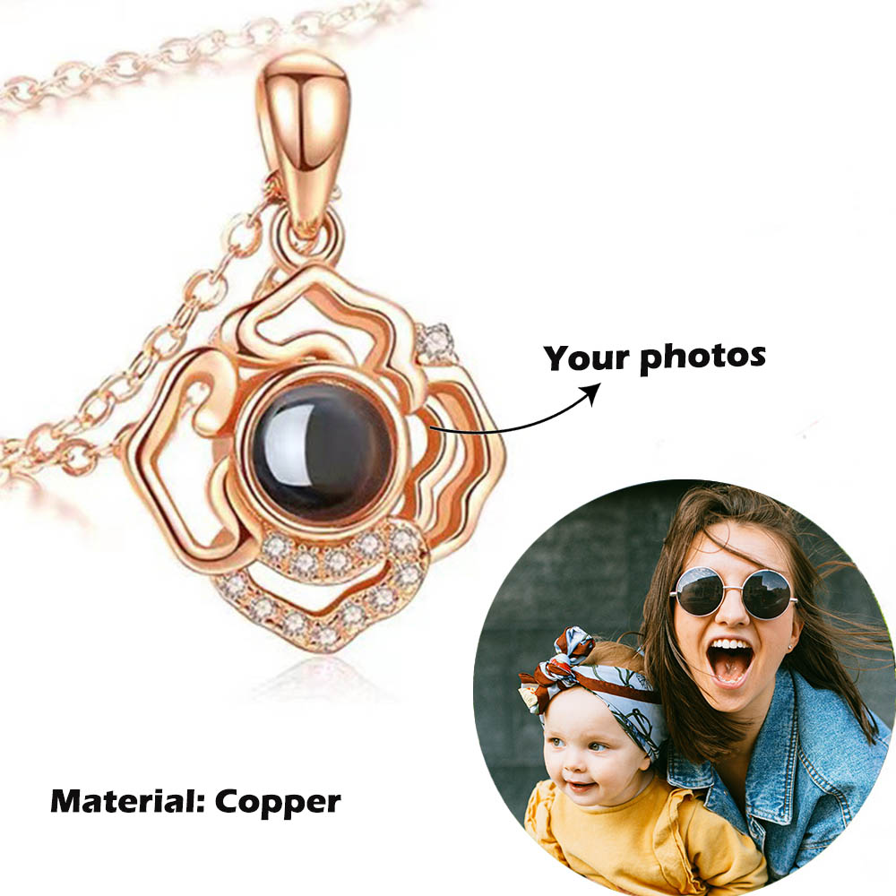 Personalised Rose Flower Projection Necklace Custom Photo Necklace Creative Gift-Jessemade AU