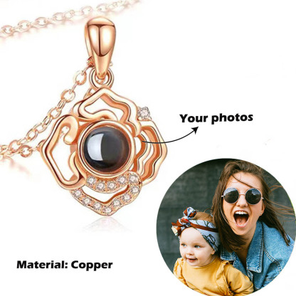 Personalised Rose Flower Projection Necklace Custom Photo Necklace Creative Gift-Jessemade AU