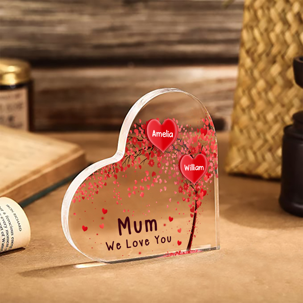 2 Names - Personalised Acrylic Heart Keepsake Custom Text Red Tree Ornaments Gifts for Grandma/Mother-Jessemade AU