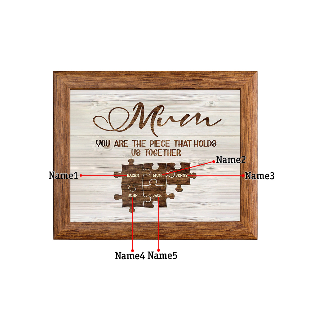 Personalised Mum Puzzle Picture Frame With Light Custom 5 Names Decor Gifts For Mother - You are the piece that holds us together-Jessemade AU