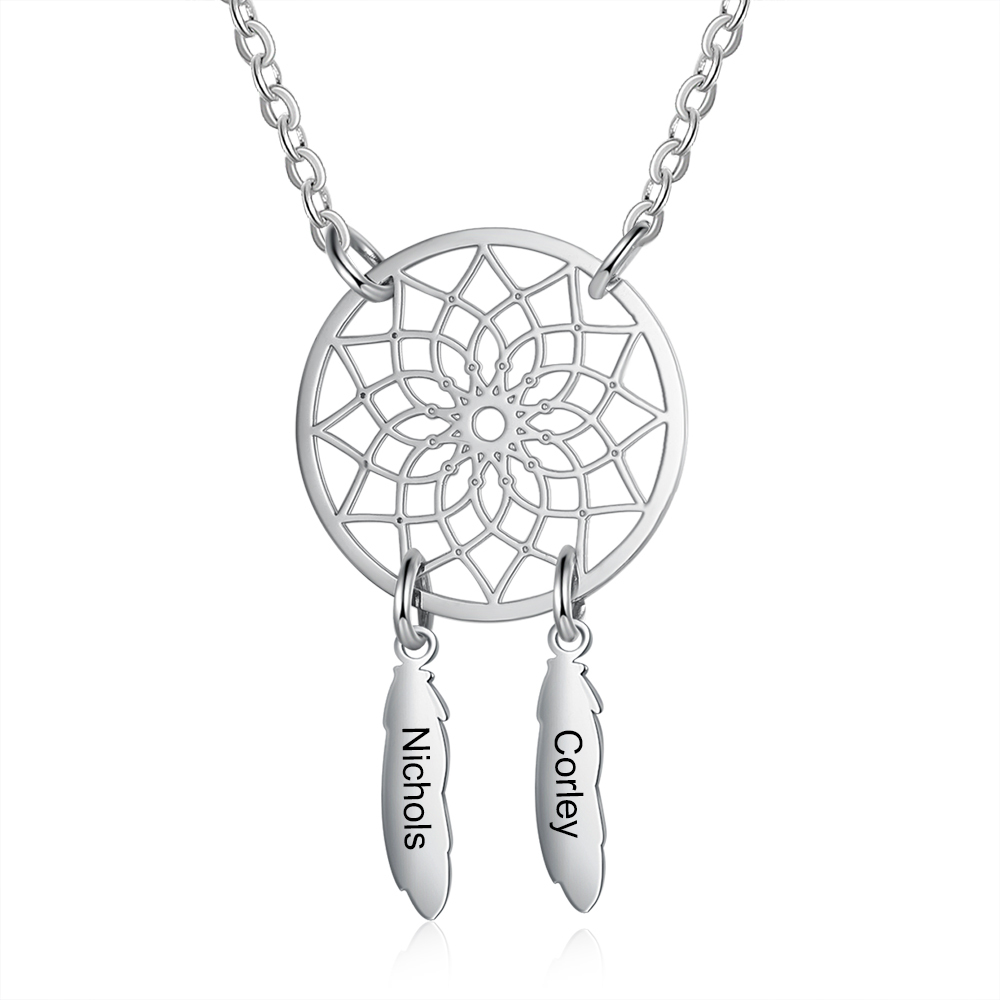 Personalised Retro Dream Catcher Necklace Engraved 2 Names Gift For Women-Jessemade AU