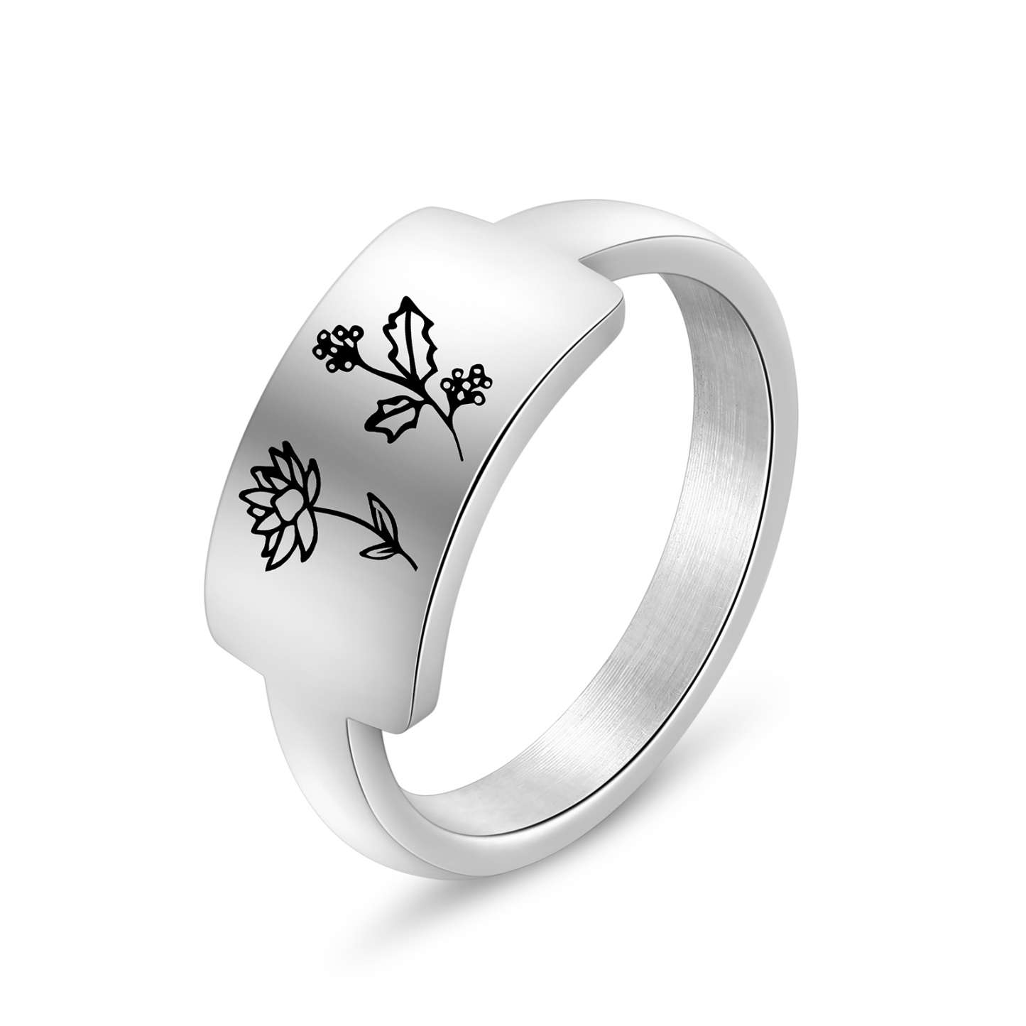 Personalised Birth Flower Ring Custom 2 Month Flowers Bar Ring Gift for Her-Jessemade AU