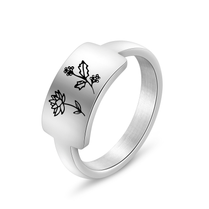 Personalised Birth Flower Ring Custom 2 Month Flowers Bar Ring Gift for Her-Jessemade AU