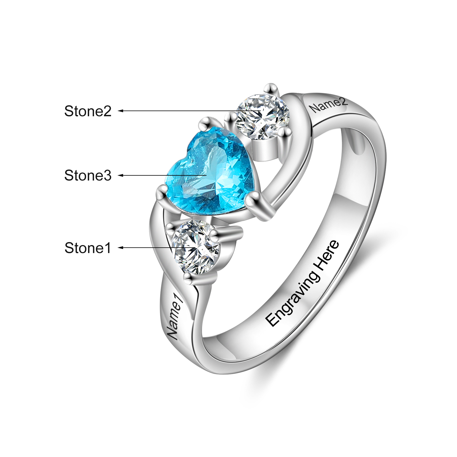 Personalised Mothers Ring With 3 Birthstones Engraved Names Ring Gifts For Mom-Jessemade AU