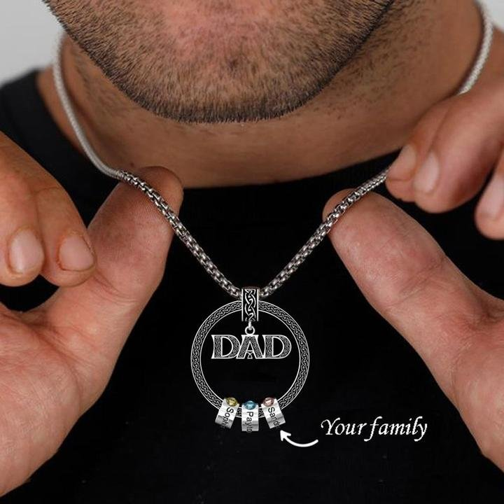Dad Necklace Personalised Circle Men Necklace with Birthstones Engraved 2 Names Gifts For Father-Jessemade AU