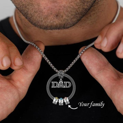 Dad Necklace Personalised Circle Men Necklace with Birthstones Engraved 2 Names Gifts For Father-Jessemade AU