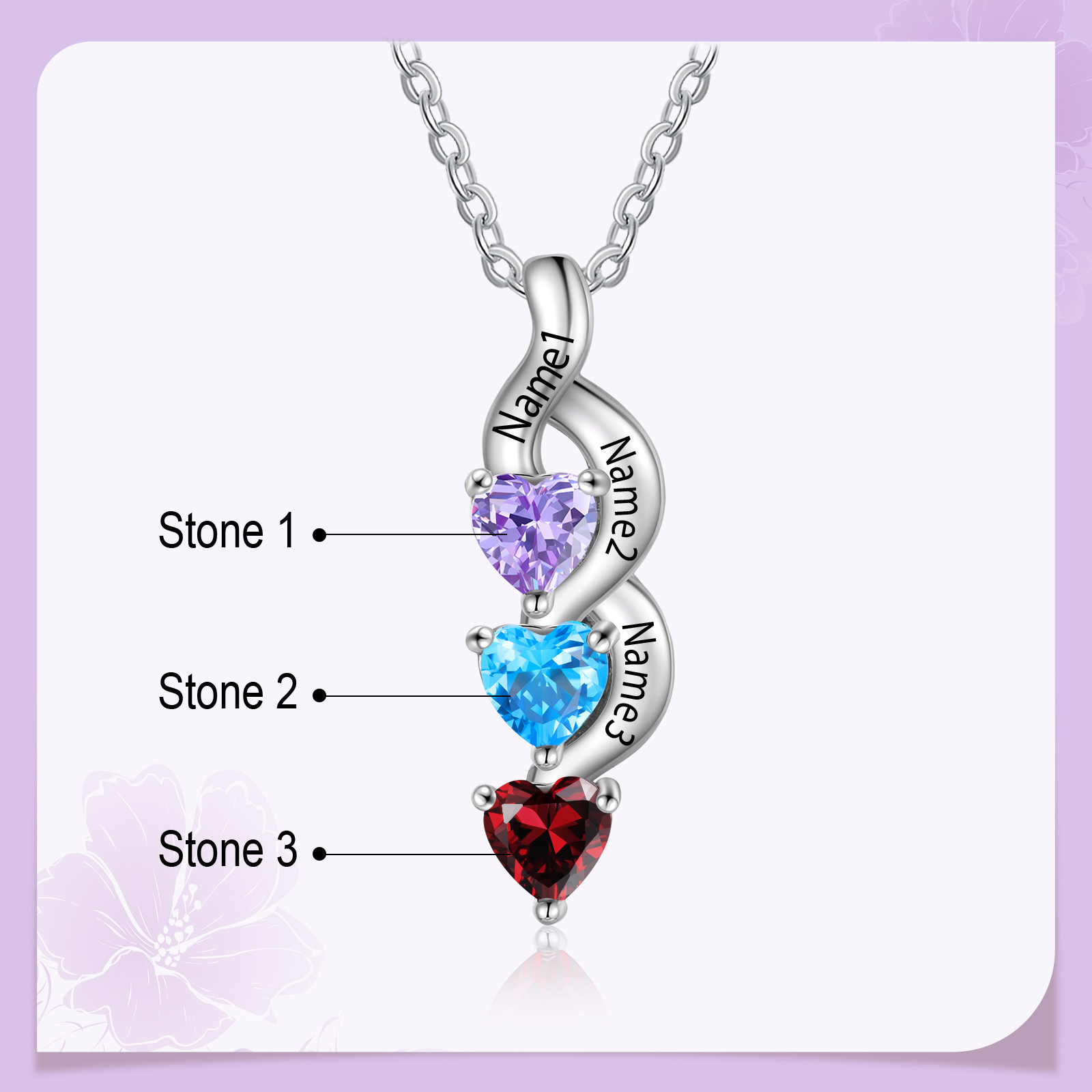 3 Names - Personalised Pendant Necklace Customised Names & Birthstones Necklace Birthday Gift for Women Girls-Jessemade AU