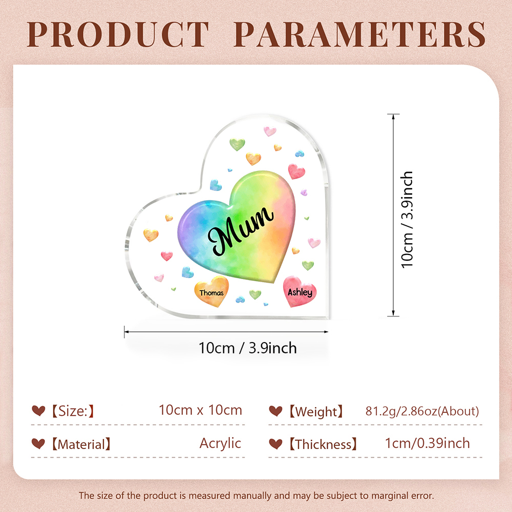 2 Names - Personalised Acrylic Heart Keepsake Custom Text Colourful Hearts Ornament Gift for Mother/Grandma-Jessemade AU