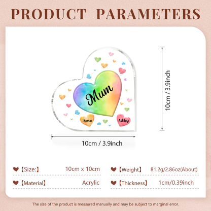 2 Names - Personalised Acrylic Heart Keepsake Custom Text Colourful Hearts Ornament Gift for Mother/Grandma-Jessemade AU