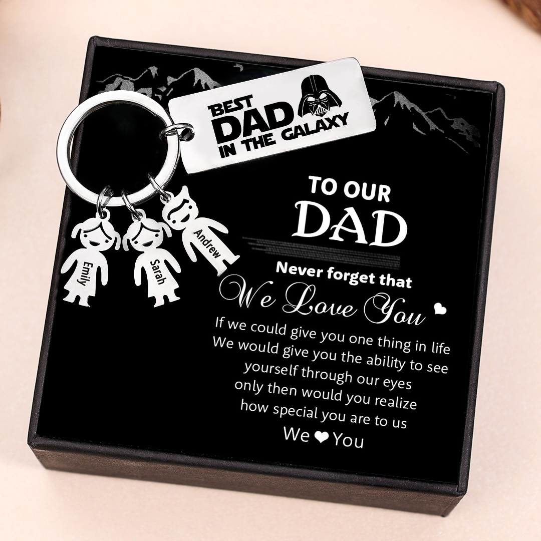 Personalised Best Dad in The Galaxy Keychain with 4 Kid Charms Father's Day Gift-Jessemade AU