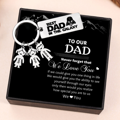 Personalised Best Dad in The Galaxy Keychain with 4 Kid Charms Father's Day Gift-Jessemade AU